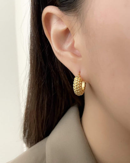 Kaia Beaded Hoop Earrings-Aurous Atelier-18 carat gold jewellery,18k gold earrings,18k gold jewellery,18k gold jewelry,bold hoop earrings,chunky earrings,chunky hoops earrings,gift for her,gold dotted huggie hoops,gold earring,gold earrings,gold hoop earrings,gold hoops,gold ridge hoops,hoop earrings,minimalist,minimalist earrings,parisian style,stacking earrings,statement hoops,thick huggies,vintage earrings,vintage thick hoops