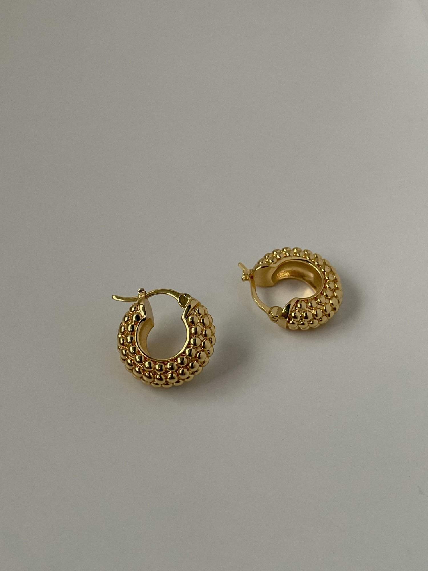 Kaia Beaded Hoop Earrings-Aurous Atelier-18 carat gold jewellery,18k gold earrings,18k gold jewellery,18k gold jewelry,bold hoop earrings,chunky earrings,chunky hoops earrings,gift for her,gold dotted huggie hoops,gold earring,gold earrings,gold hoop earrings,gold hoops,gold ridge hoops,hoop earrings,minimalist,minimalist earrings,parisian style,stacking earrings,statement hoops,thick huggies,vintage earrings,vintage thick hoops