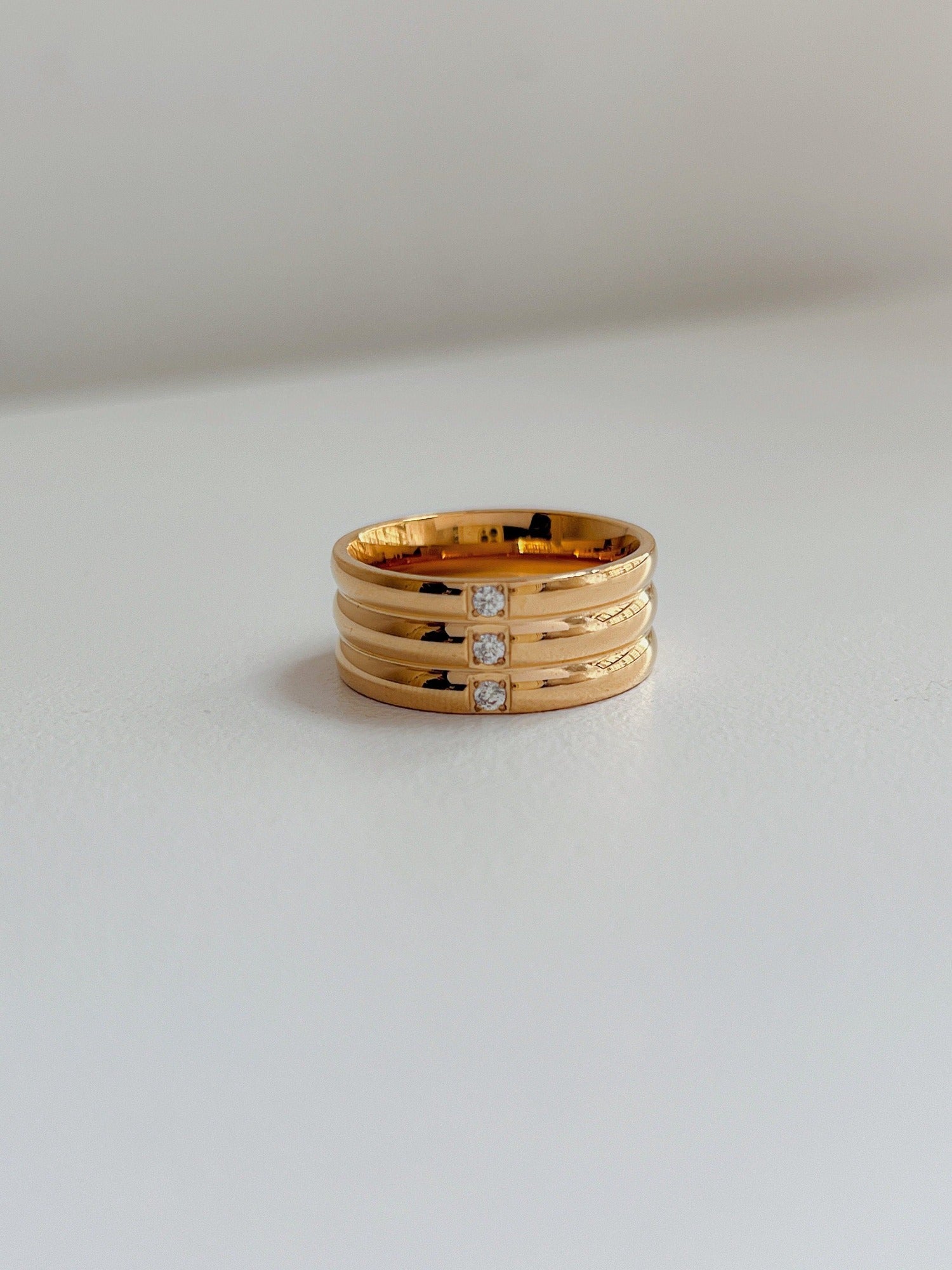 Blake wide ribbed band ring in 18k gold pvd stainless steel