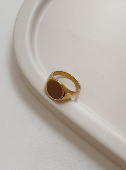 Brett gold signet ring in 18k gold PVD waterproof stainless steel