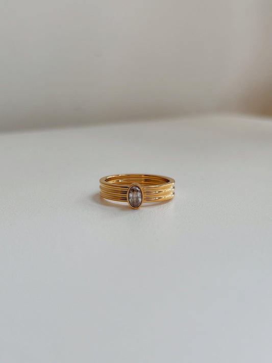 Poppi ribbed oval ring in 18k gold pvd tarnish resistant finish