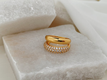 Bold architectural gold ring with brilliant 5A stones for women