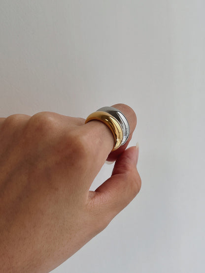 Hand model wearing Brittany two tone ring on index finger