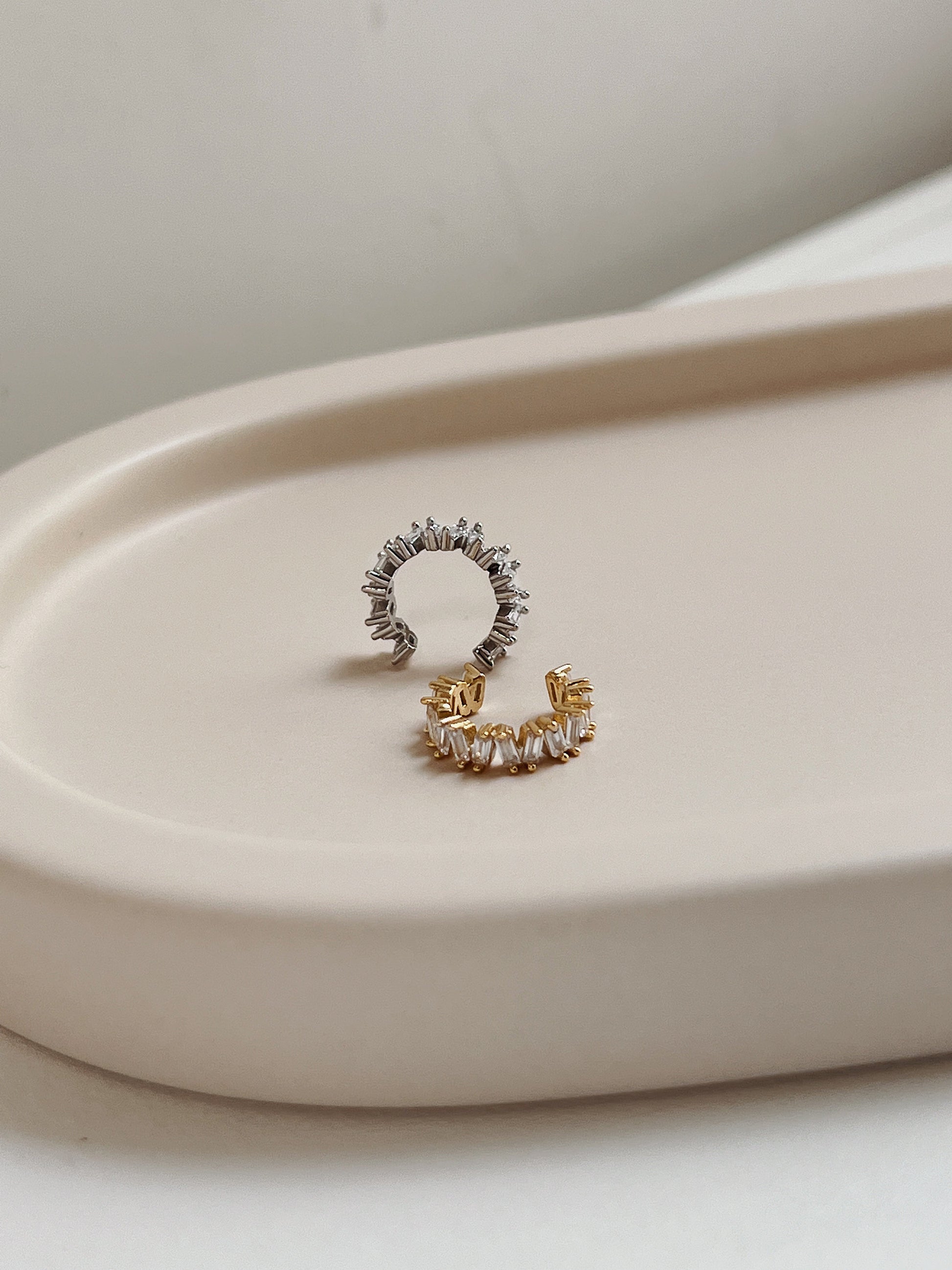Detail shot of sterling silver base on the Grace ear cuff.