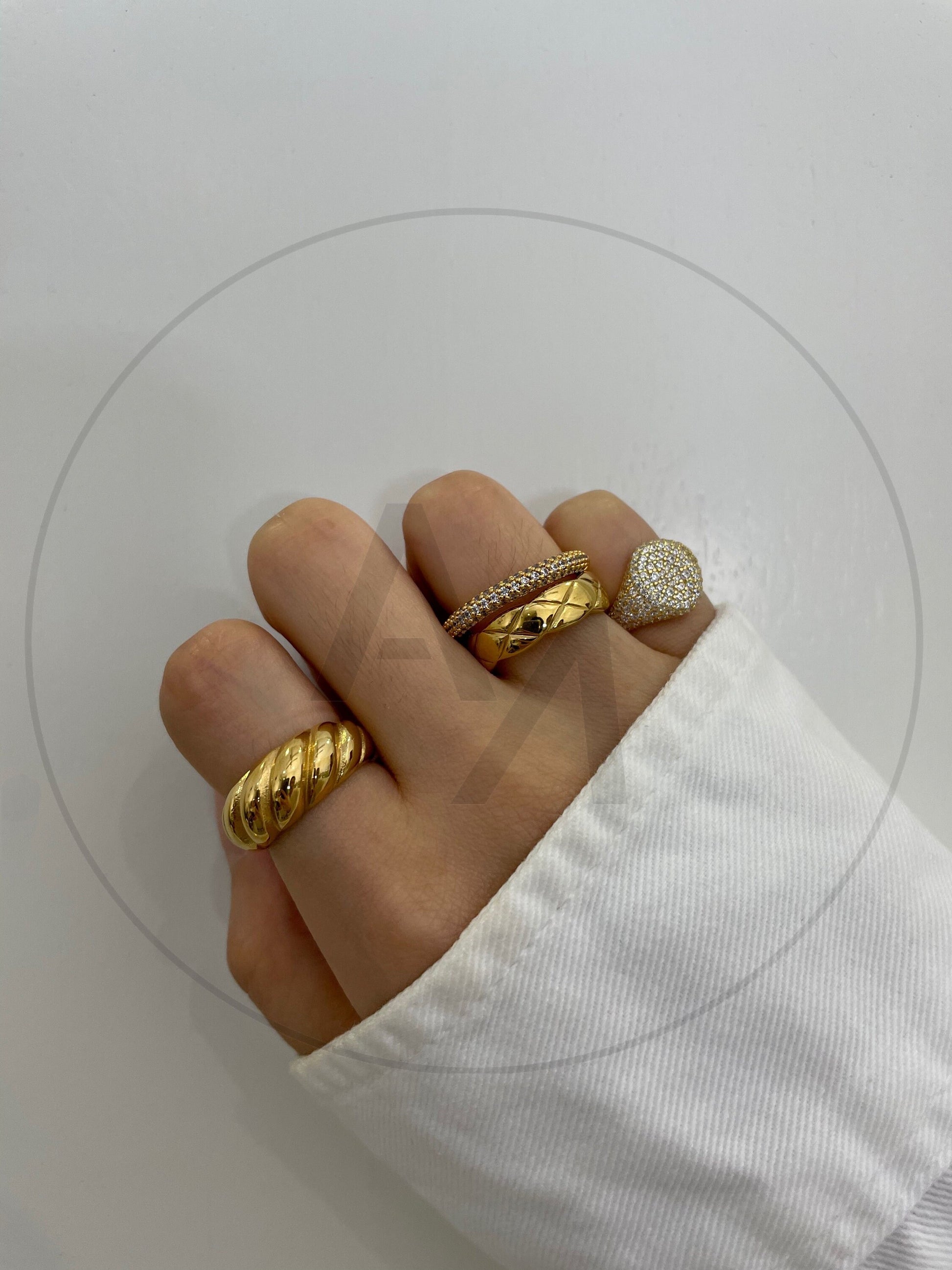 Croissant Dome Ring, Statement Gold Ring, 18K Gold Chunky Dome Ring, Stacking Gold Twisted Ring, Parisian Ring, Signet Ring, Gold Pinky Ring