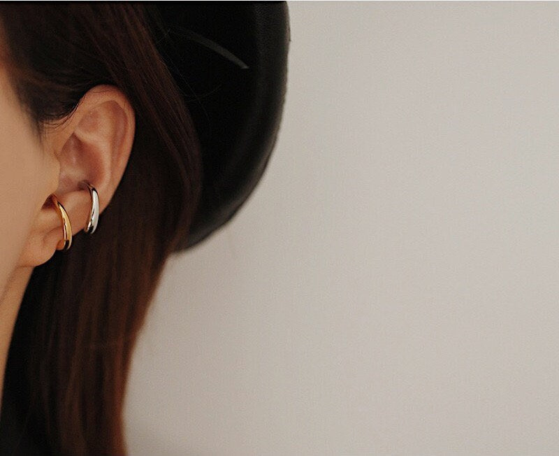 Minimalist Ear Cuff, Geometric Ear Cuffs, Cartilage Earrings, 18K Gold Minimal Ear Cuff, Thick Ear Cuff, Helix Cuff Earrings, Non Pierced