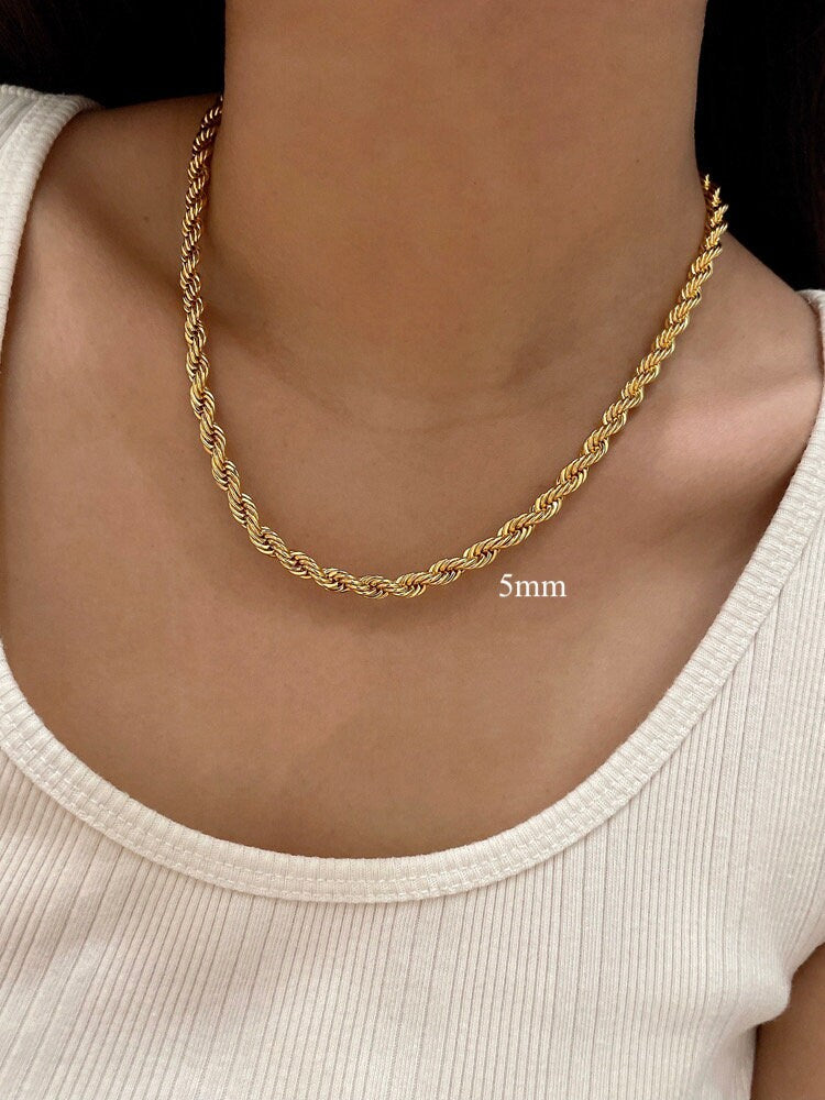 Twisted Rope Necklace, 18K Gold Rope Necklace, Layering Necklace, French Rope Necklace, Twisted Chain Necklace, Chunky Rope Necklace