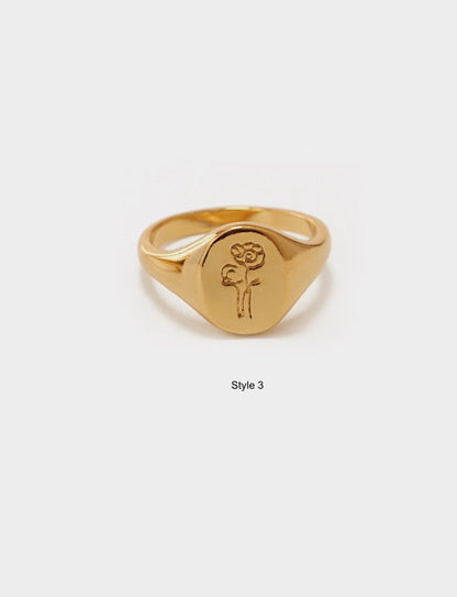 18K Gold Signet Ring, Gold Oval Signet Ring, Sun Signet Ring, Vergina Sun Ring, Flower Signet Ring, Vintage Signet Ring, Stacking Ring