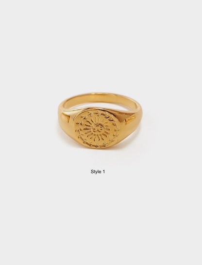 18K Gold Signet Ring, Gold Oval Signet Ring, Sun Signet Ring, Vergina Sun Ring, Flower Signet Ring, Vintage Signet Ring, Stacking Ring