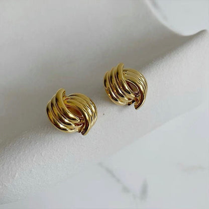 18K Gold Vintage Stud Earrings, Gold Knot Studs, Gold Shell Studs, Gold Woven Stud Earrings, Statement Ribbed Earrings, Textured Earrings, crossover stud earrings