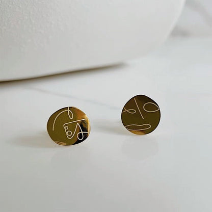 Abstract face gold earrings for women, unique jewelry, modern art design