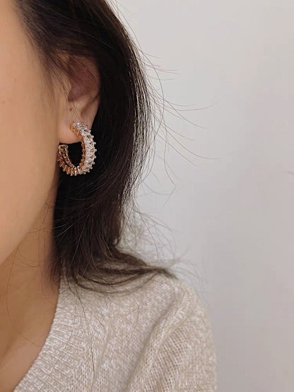 18k Gold Radiant Cut Diamond CZ Hoop Earrings, Medium Diamond Hoop Earrings, Statement Chunky Hoops, CZ Eternity Hoops, Wedding Earrings