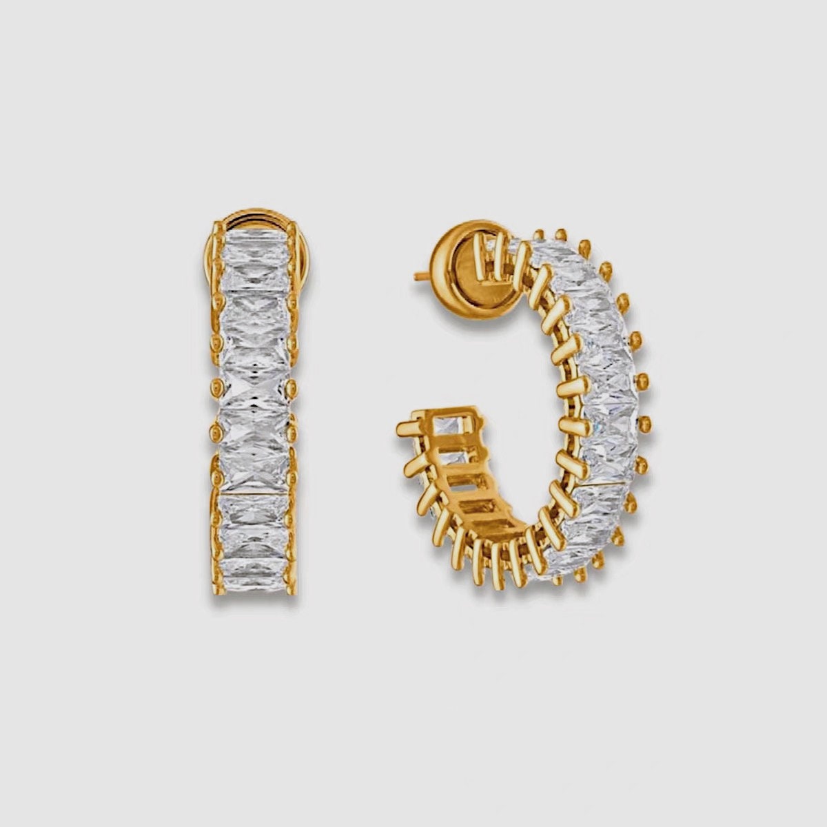 18k Gold Radiant Cut Diamond CZ Hoop Earrings, Medium Diamond Hoop Earrings, Statement Chunky Hoops, CZ Eternity Hoops, Wedding Earrings