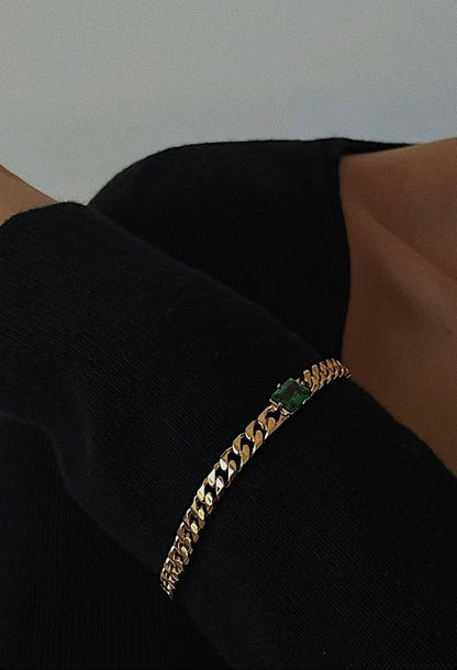 18K Gold Emerald Green Rectangle Pendant Necklace, Green CZ Chain Necklace, Choker Necklace, Statement Necklace, Layering Necklace