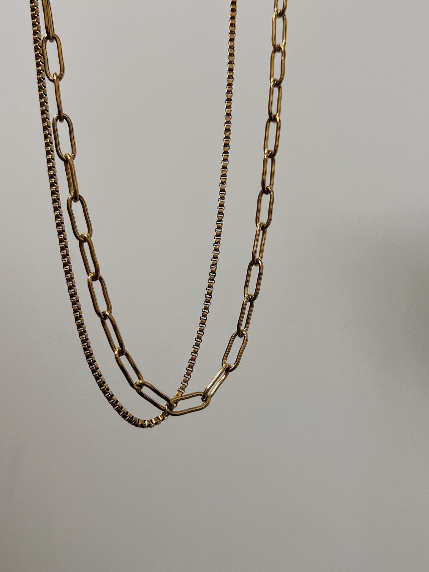 18K Gold Paperclip Chain Necklace, Box Chain Necklace, Double Layered Gold Necklace, Minimalist Chain Necklace, Gold Layering Necklace