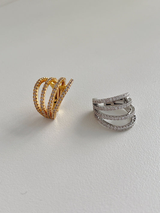 4 Layer Pave Diamond Ear Cuff, Gold Statement Conch Layering Ear Cuff, 4 Band Helix Cuff, Dainty CZ 4 Bands Ear Cuff, Non Pierced Earrings