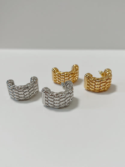 Gold Chunky Weave Dome Stud Earrings, Statement Stud Earrings, Vintage Monet Half Hoop, Minimalist Gold Woven Studs, Retro C Hoop Earrings