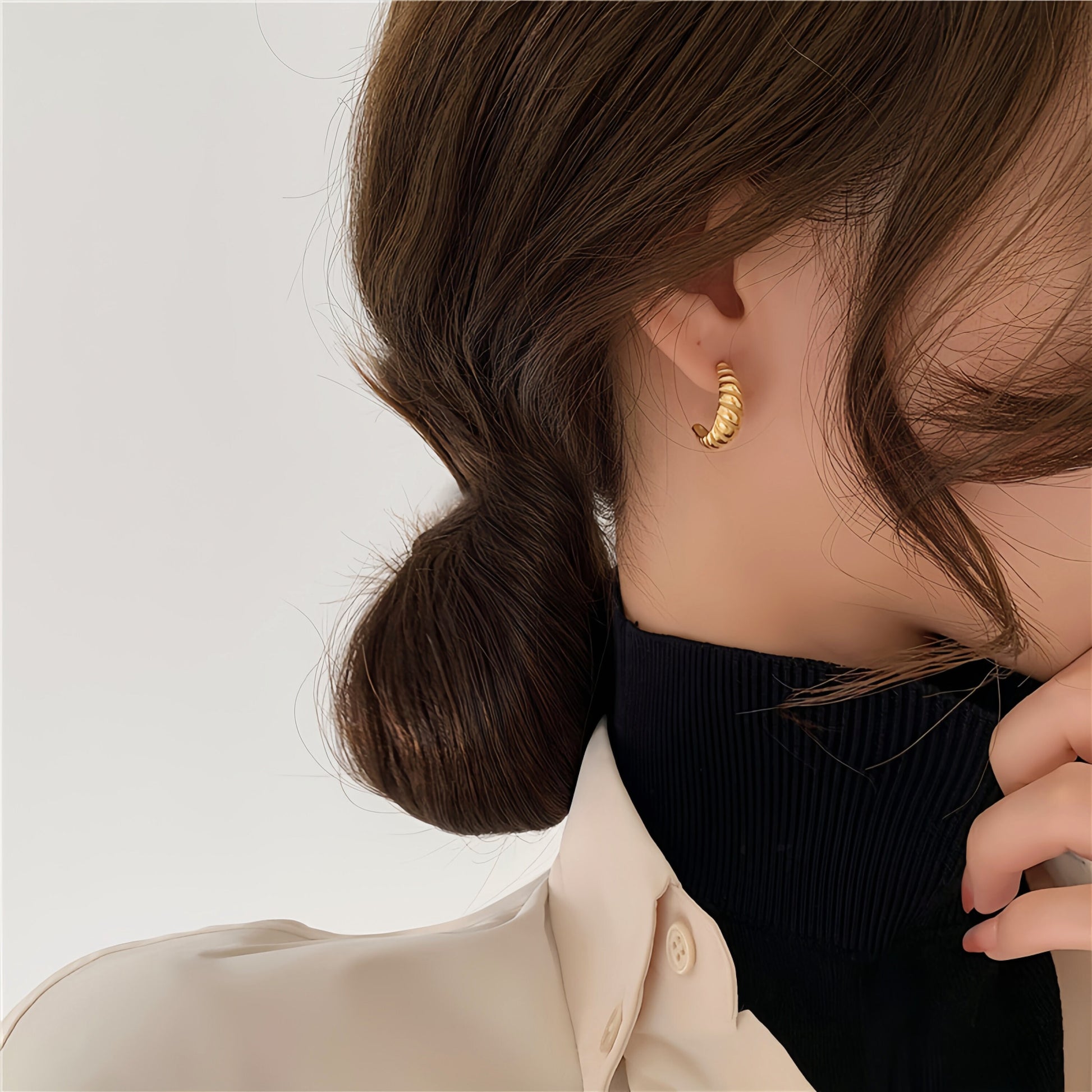18K Gold Plated Medium Croissant Dome Stud Earrings, Statement Stud Earrings, Minimal Croissant Gold Earrings, Classic Textured Earrings