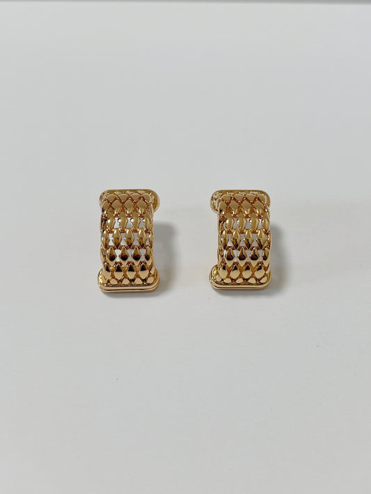 Gold Chunky Weave Dome Stud Earrings, Statement Stud Earrings, Vintage Monet Half Hoop, Minimalist Gold Woven Studs, Retro C Hoop Earrings