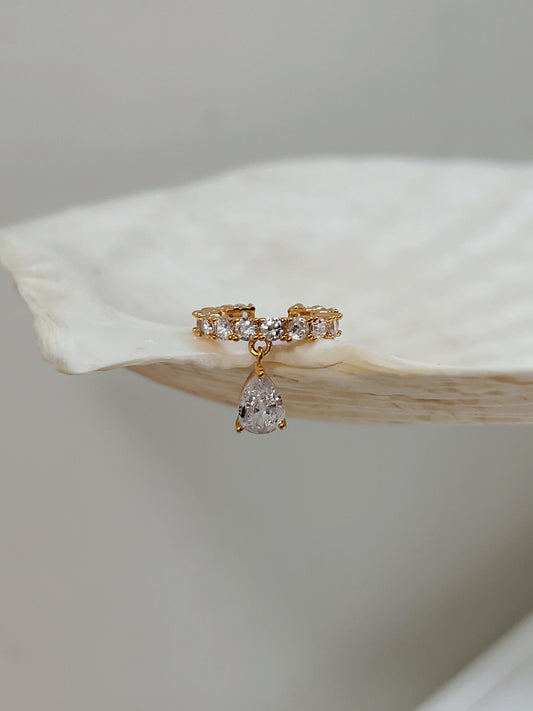 Pear-cut Diamond Ear Cuff, Dainty Tear Drop CZ Cuff Earrings, Dangle CZ Charm Ear Cuff, Minimalist Ear Cuff, Statement Ear Cuff, Non Pierced