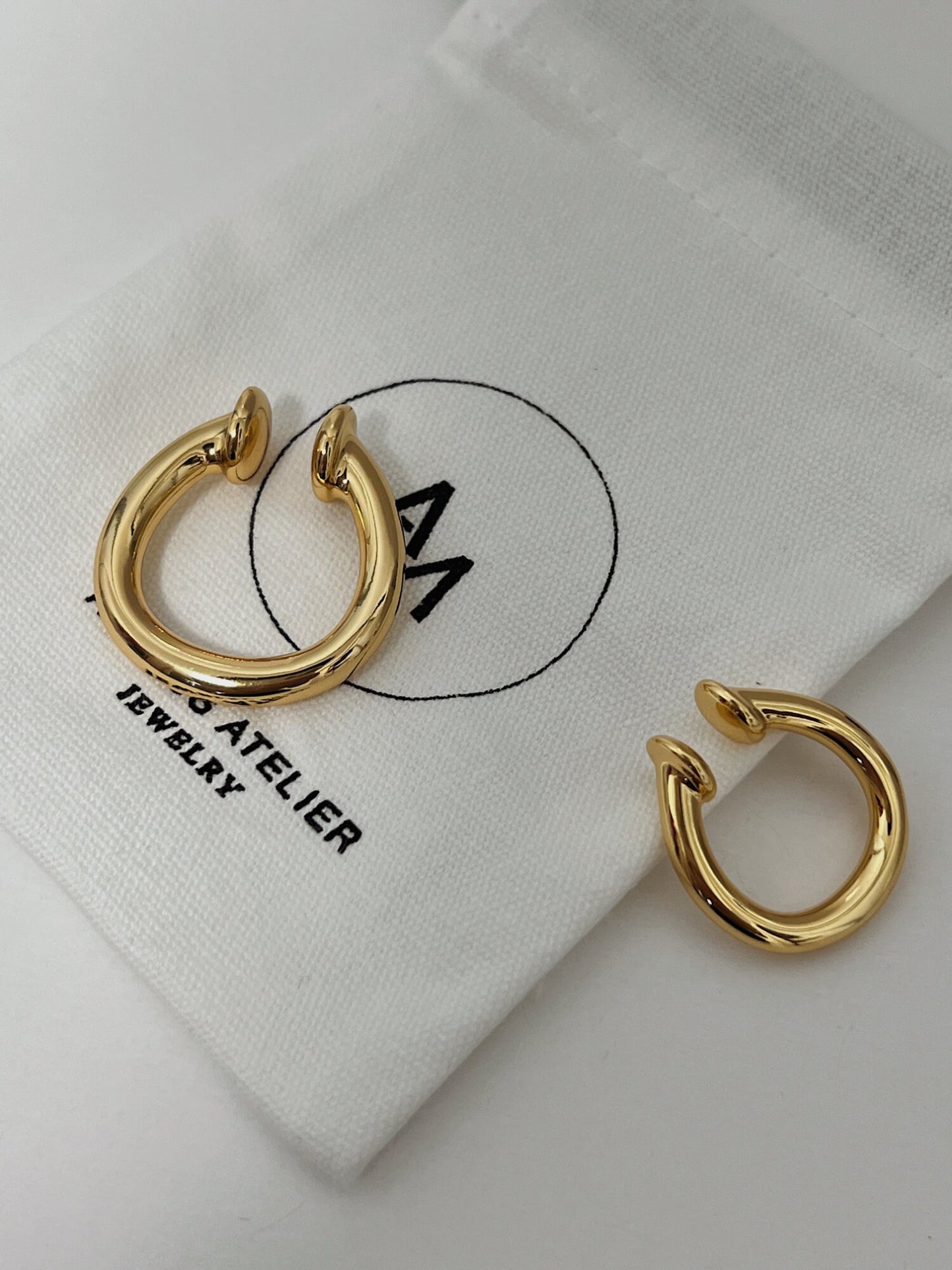 Trendy gold earring on white jewelry packaging, perfect for enhancing any jewelry collection.