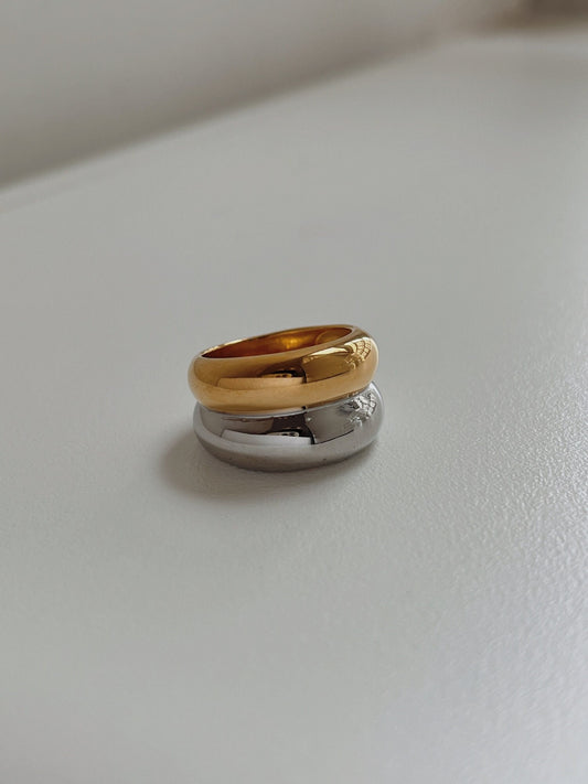 Chunky Two Tone Band Ring, Mixed Metal Cigar Band Ring, Ridge Ring Thick Ring, Gold Ribbed Ring, Wide Band Ring, Double Ring, Statement Ring