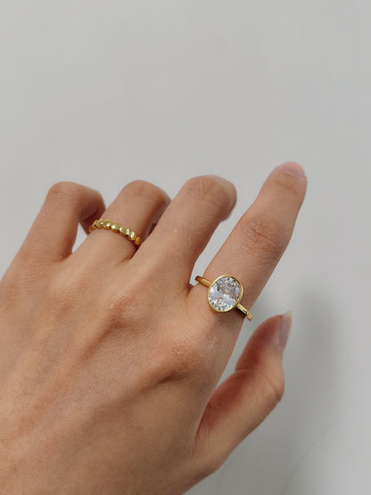 Gemstone Ring, Oval Cut Solitaire Ring, Gold Oval CZ Diamond Ring, 18K Gold Large Oval Ring, Cubic Zirconia Statement Ring, Stacking Ring