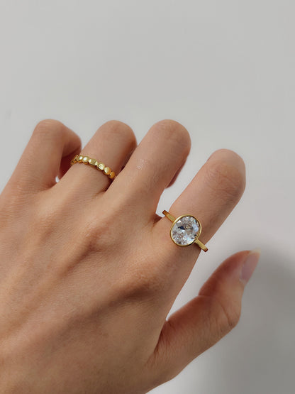 Gemstone Ring, Oval Cut Solitaire Ring, Gold Oval CZ Diamond Ring, 18K Gold Large Oval Ring, Cubic Zirconia Statement Ring, Stacking Ring