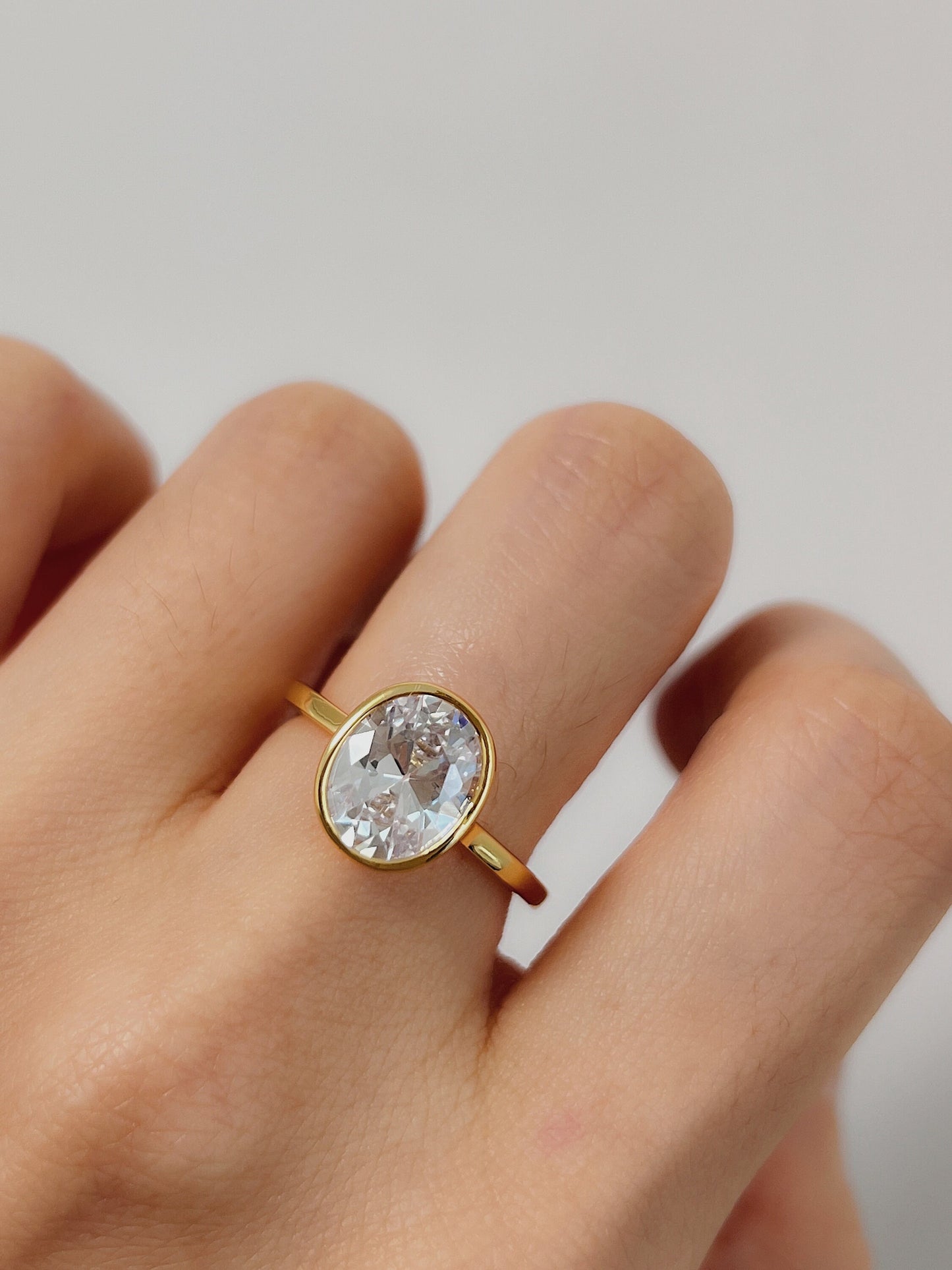 Gemstone Ring, Oval Cut Solitaire Ring, Gold Oval CZ Diamond Ring, 18K Gold Large Oval Ring, Cubic Zirconia Statement Ring, Stacking Ring