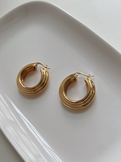 large hoop earrings, textured hoop earrings, 18k gold plated earrings, tarnish-free earrings, waterproof jewelry, chunky hoop earrings, gold hoop earrings, statement gold hoops, 