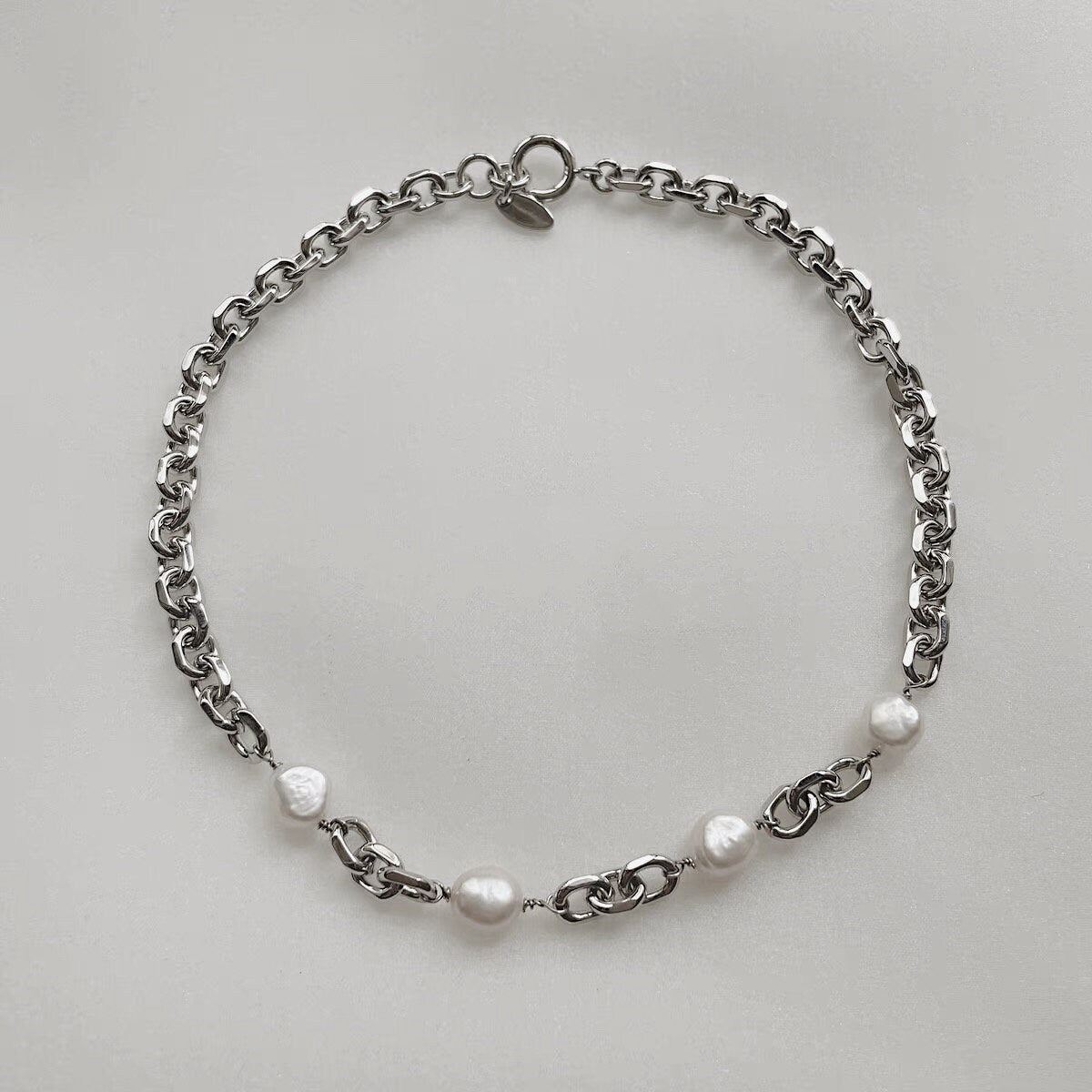 Lydia baroque pearl chain necklace showcasing unique organic freshwater shapes on white background