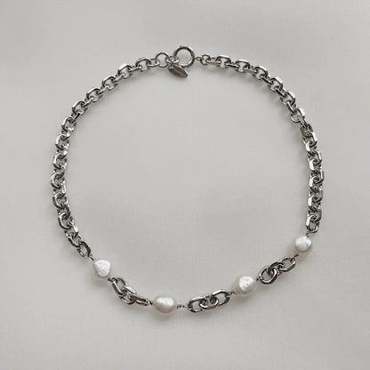 Lydia baroque pearl chain necklace showcasing unique organic freshwater shapes on white background