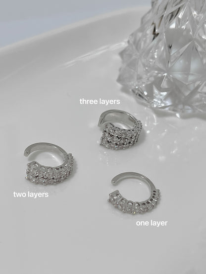 Emily Pavé Ear Cuff set in silver showing 1-layer, 2-layer, and 3-layer options