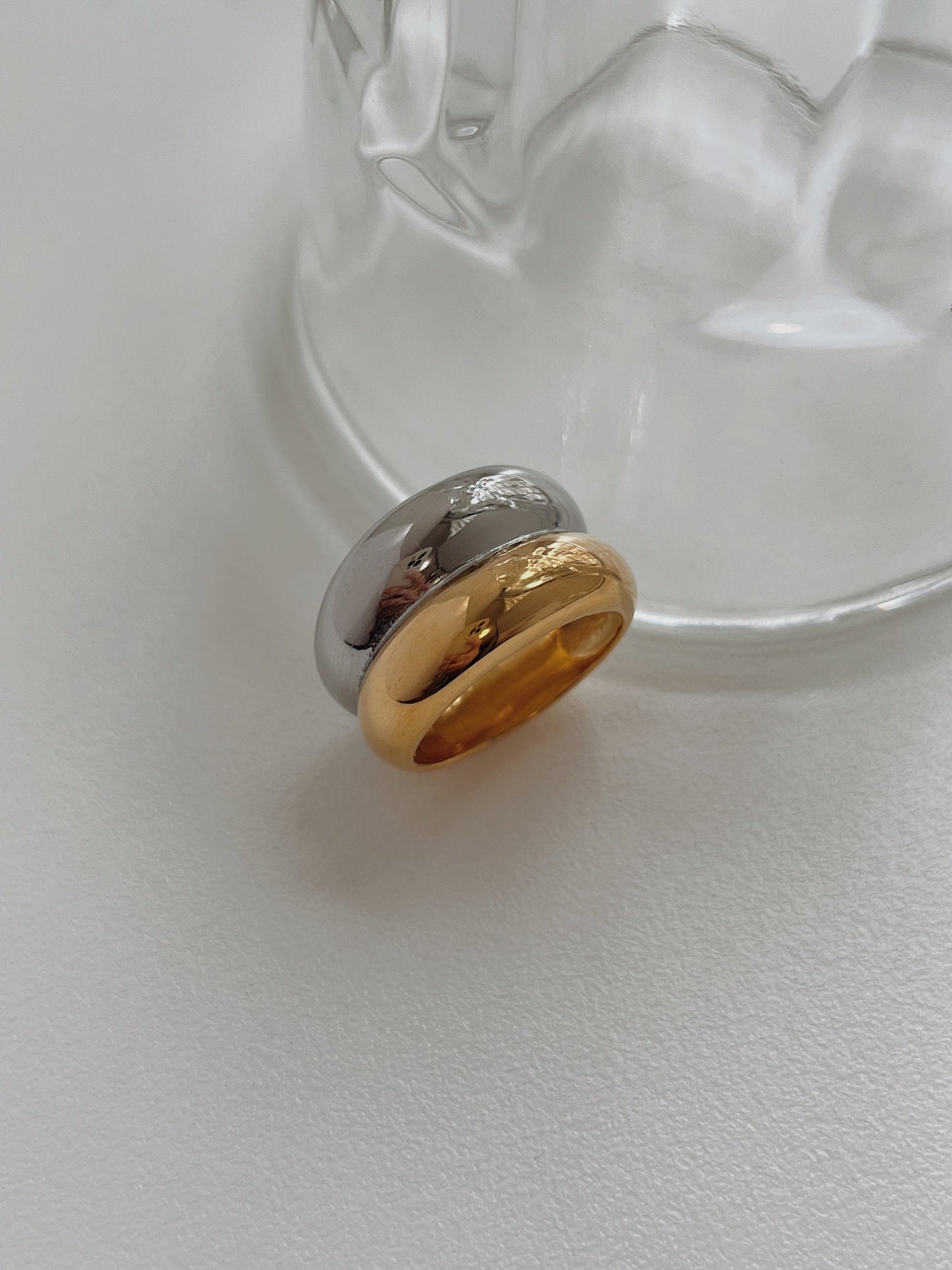 Surgical grade stainless steel two tone ring with tarnish resistant finish