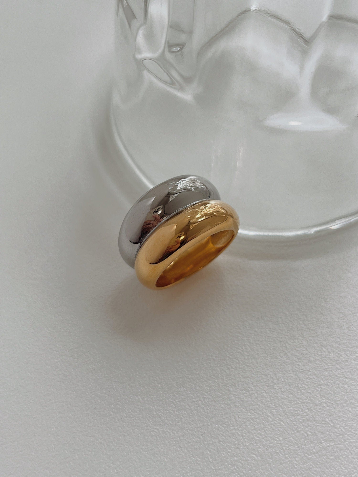 Surgical grade stainless steel two tone ring with tarnish resistant finish