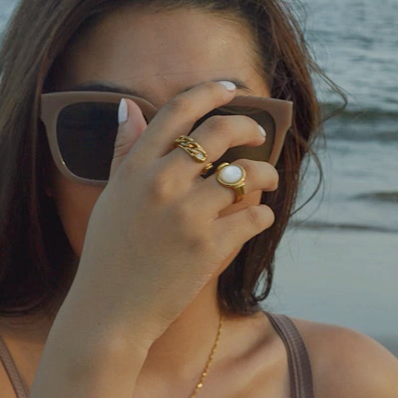 Aurous Atelier designer gold pearl ring ocean view
