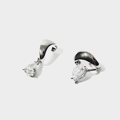 Lisa Tear Drop CZ Cuff Earrings in Rhodium Silver on white background.