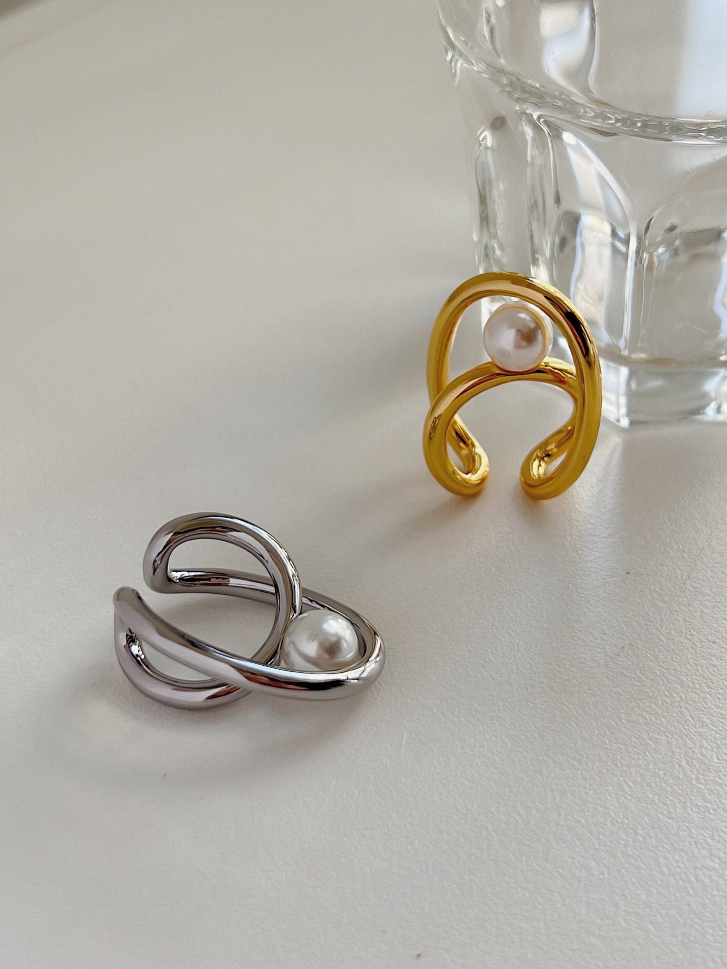 Karolina Statement Pearl Earlobe Cuff in Gold and Silver PVD