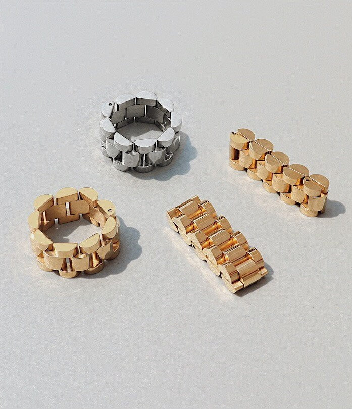 Veneti watch chain ring in 18k gold pvd and polished silver steel