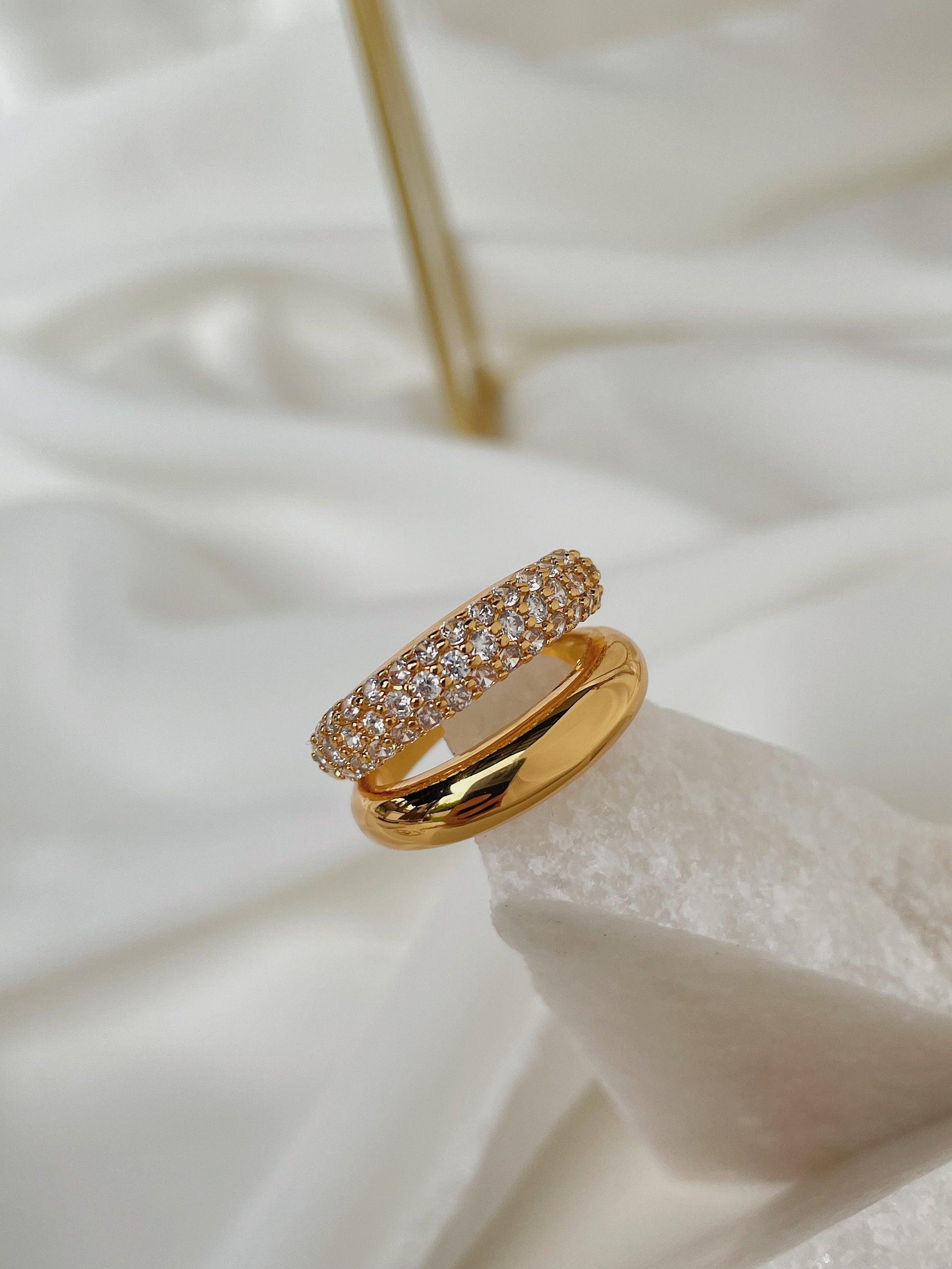 Vienna double band ring 18k gold pvd pave statement Aurous Atelier