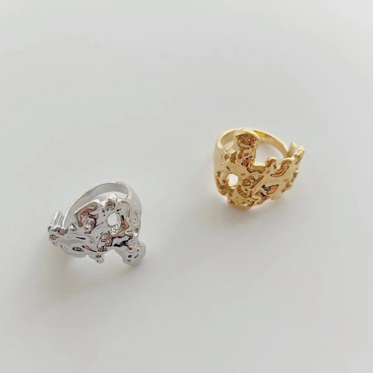 Abstract gold & rhodium plated adjustable ring with a waterproof finish for women